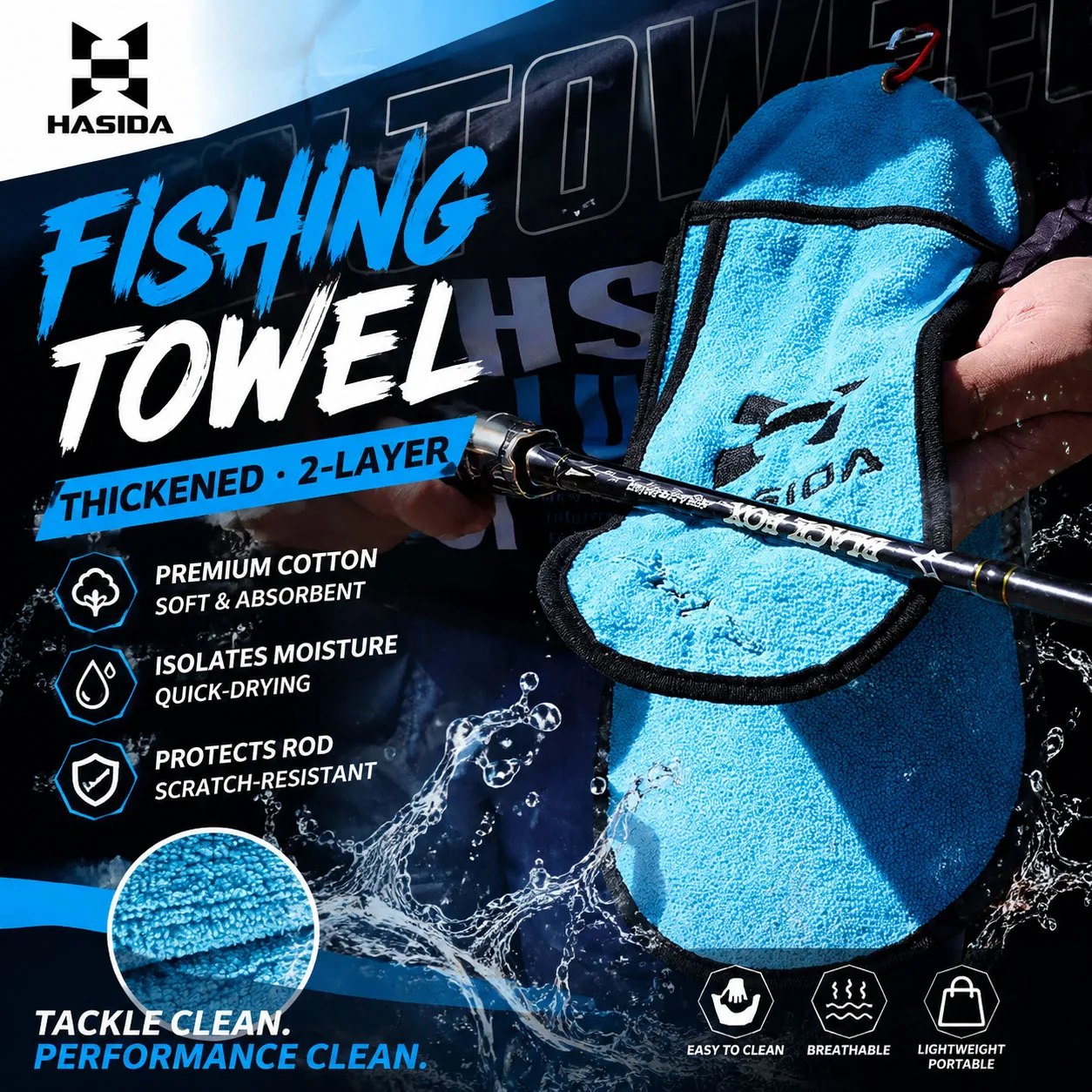 HASIDA 1pc 3 Color Choice Double Layers Thicken Anti-Slippery High Cotton Fabric Soft Fishing Face Towel