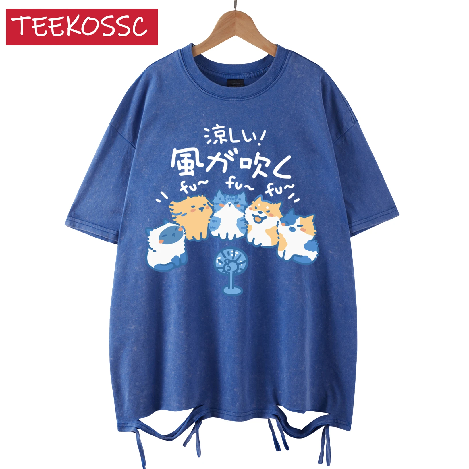 Kreative Blow Fan Katze Gedruckt Männer Gewaschen Löcher T Shirts Sommer Oansatz T-Shirt Baumwolle Kreative Top Casual Unisex Streetwear