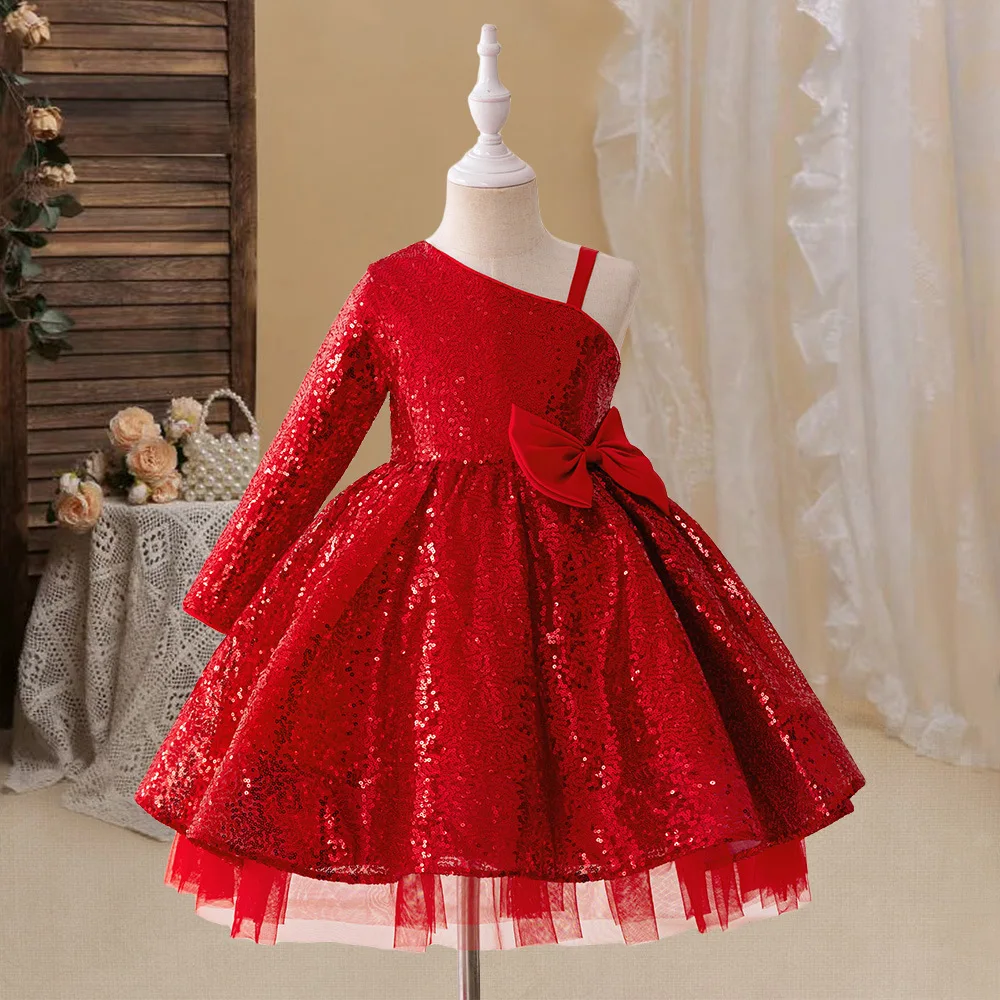 

HXCMall Stunning Little Girls One Shoulder Sequined Birthday Party Graduation Ceremony Formal Easter Dress