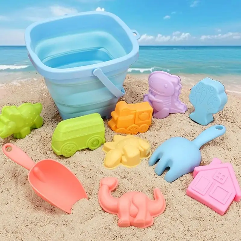 Seaside Sand Toy with Foldable Bucklet for Child Sand Sculpture Mold Beach Sand Bucket Kid Party Game Beach Sand Playset