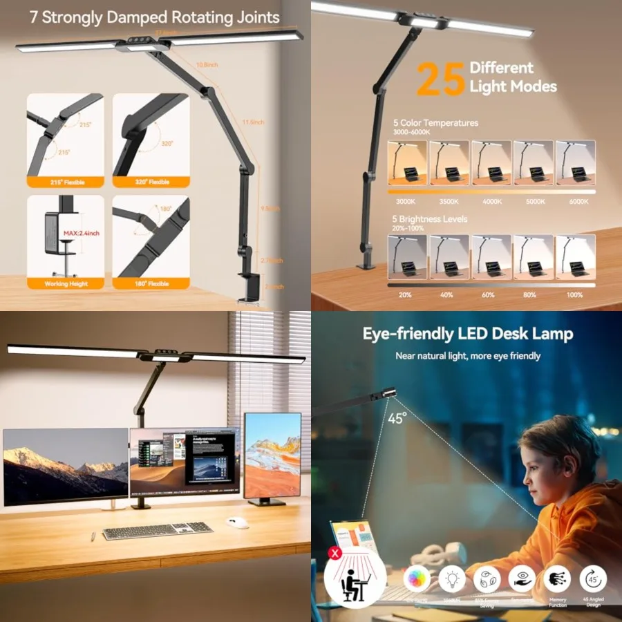 

LED Architect Desk Lamp with Clamp - 24W Ultra Bright Adjustable Swing Arm Light for Home Office, 3000 Lumen Auto Dimming Compu