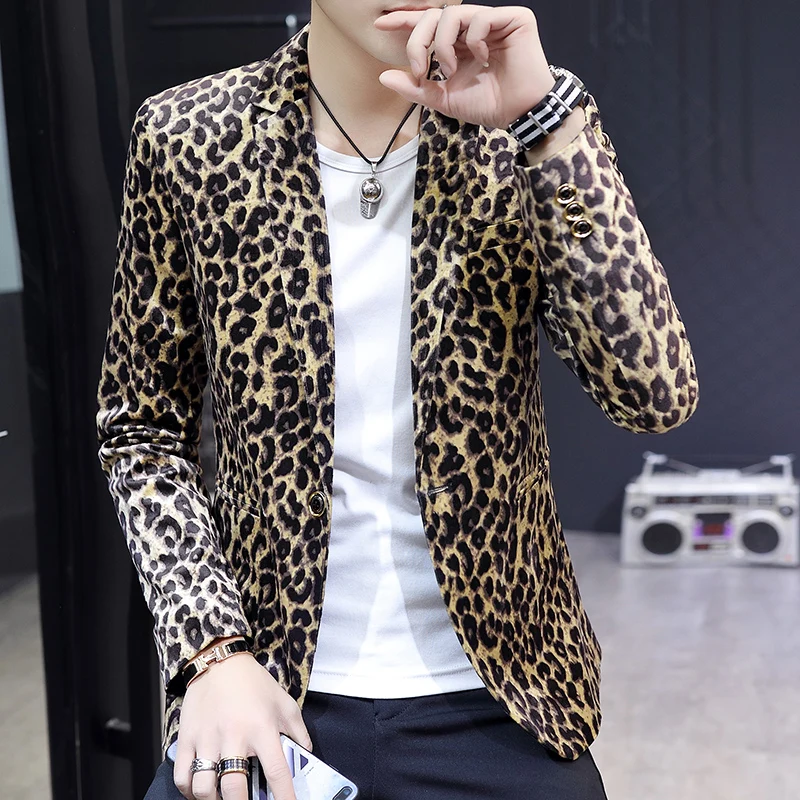 

Personality Leopard Print Suit Male Hairstylist Autumn Suit Casual Top Handsome Night Non-mainstream DY4578