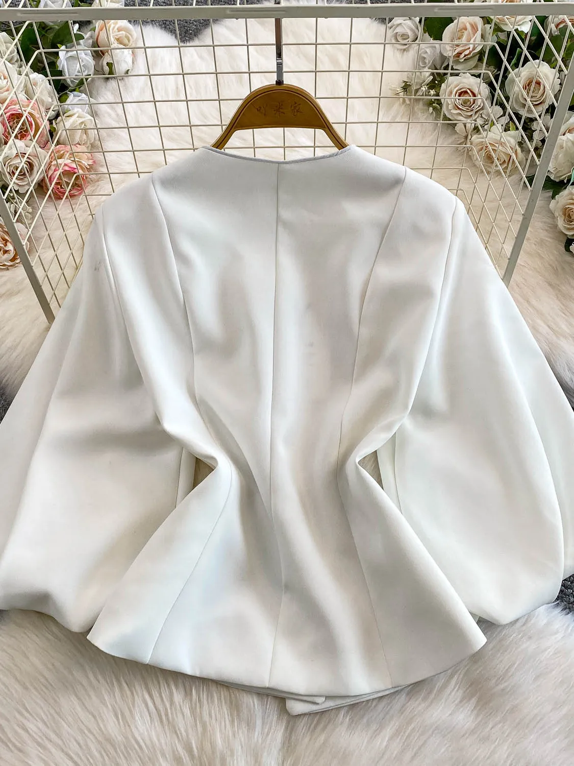 Giacca girocollo da donna con pietre preziose dell'industria pesante, tempestata di diamanti, cappotti invernali con maniche a lanterna dimagranti allentate 2025 da donna