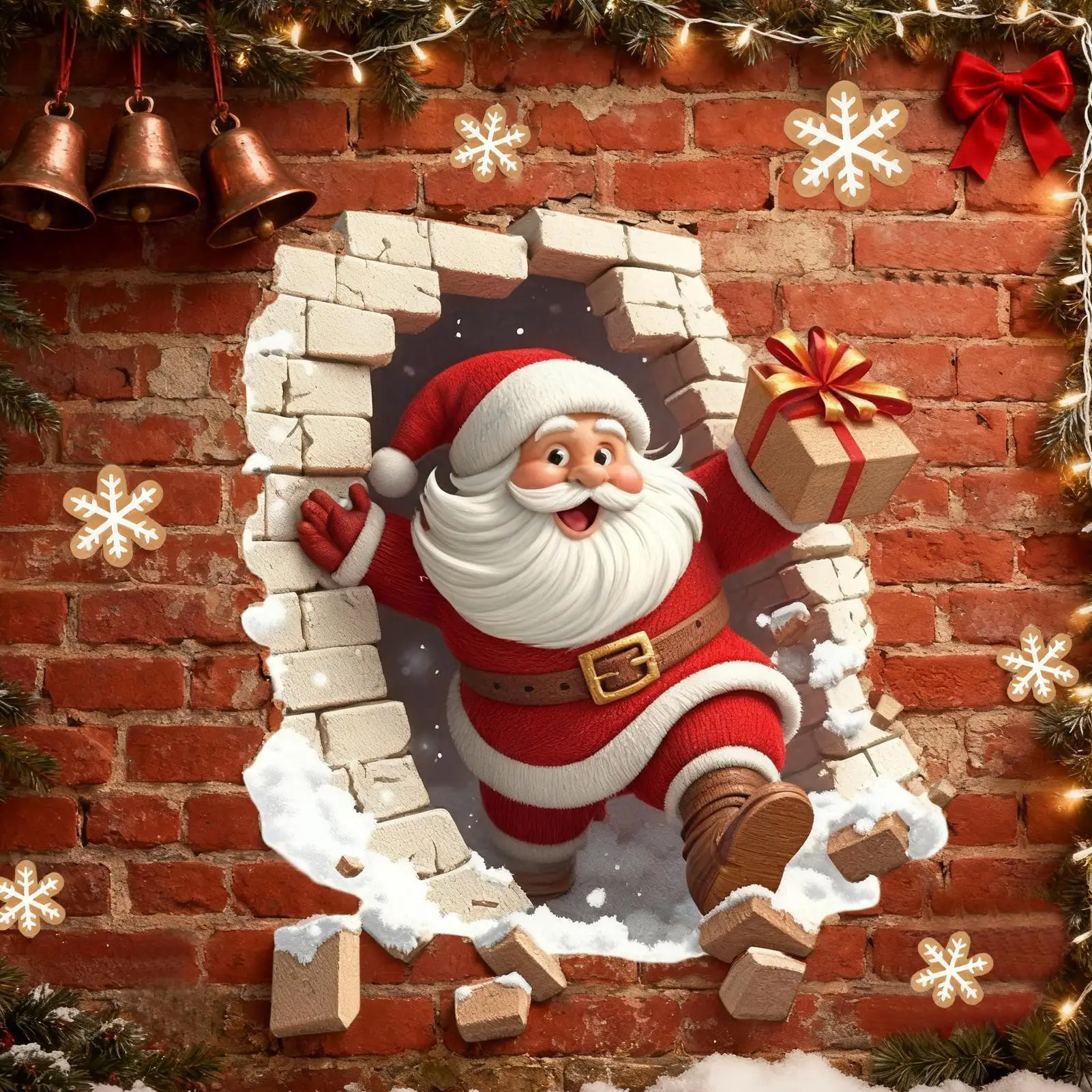 Santa Wall Decal Christmas Stickers Decoration Santa Claus Breaking Wall Living Room Decal for Home Party Living Room Bedroom