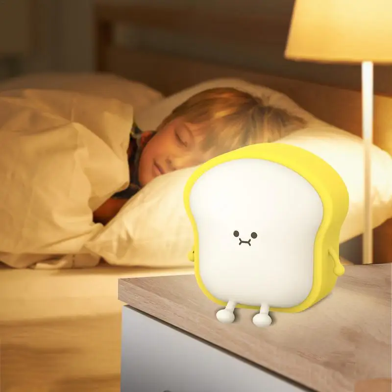 Cute Toast Light Nursery Night Light With Timer 3 Brightness Settings Creative Rechargeable Lamp For Bedroom Living Room