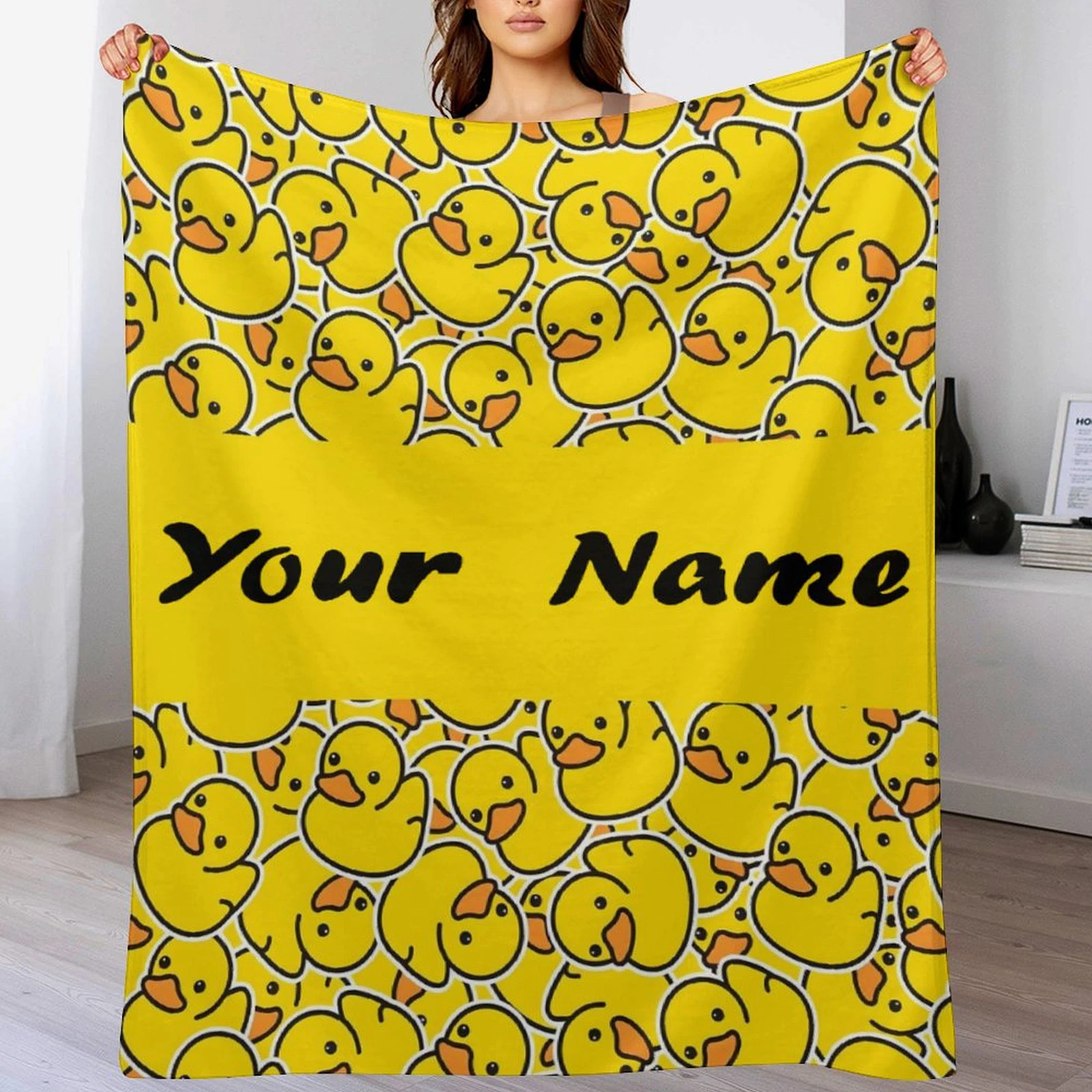 Custom Name Soft & Cozy Fleece Throw Blanket - Cute Yellow Duck Design,Perfect for All Seasons-Ideal for Bed,Sofa,Car,Home Decor