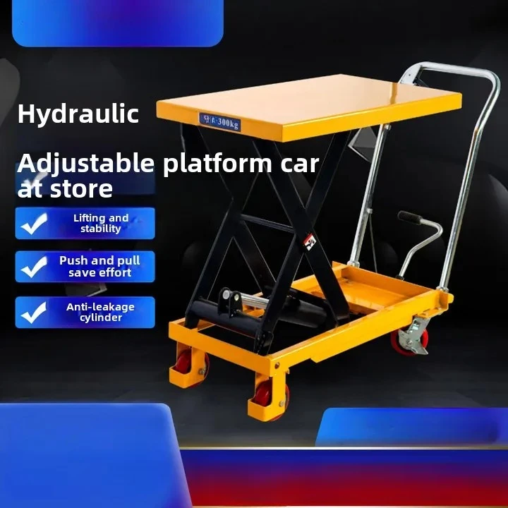 Manual hydraulic lifting platform cart Hand push mobile scissor fork type Small cart Mobile flat plate