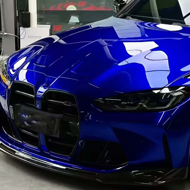 Glänzende Metallische Dunkelblaue Vinyl-Autofolie Klebefolie Aufkleber Motorrad Auto Wrapping Folie mit Luftkanälen