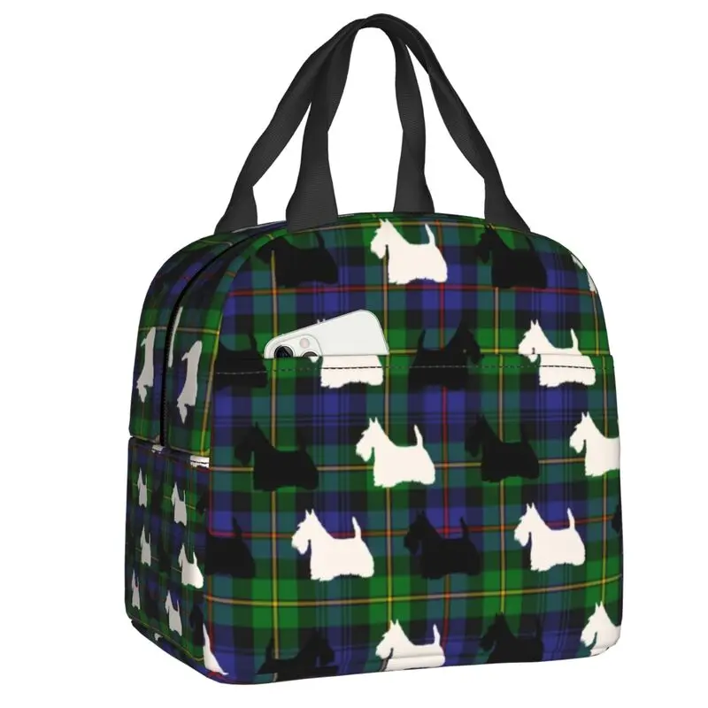 Blue Green Tartan Scottish Terrier Plaid Insulated Lunch Bag for Scottie Dog Cooler Thermal Lunch Box Office Work School