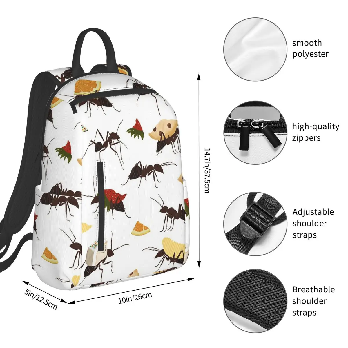 Ants Carrying Snacks Backpack Student Boys Girls BookBag Kids School Bag Laptop Shoulder Bags for Men Women