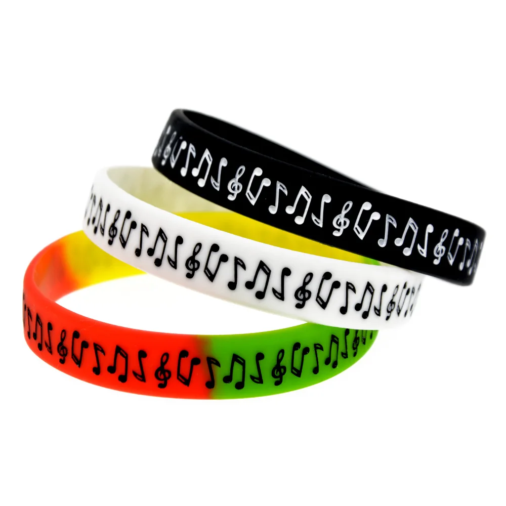 50 Stück Musiknoten-Silikonarmbänder im Punk-Stil für Musikkonzerte, als Geschenk geeignet, Gummiarmreif, 5 Farben. – Detail 4