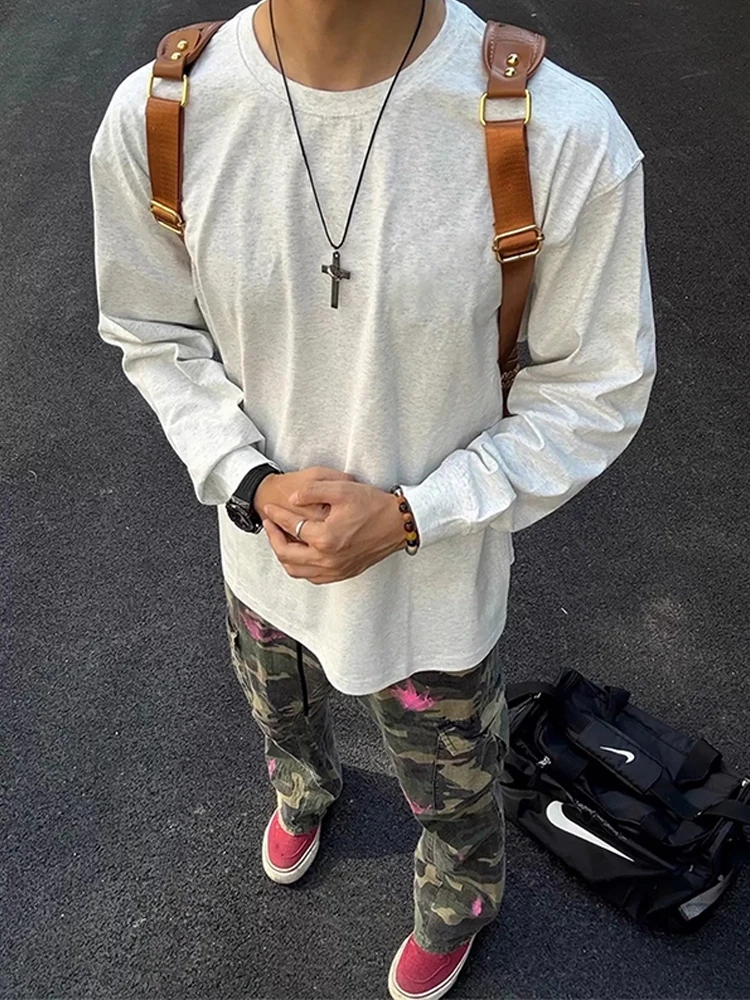 

American Sle Long Sve Cotton T-irt ex Autumn Cleanfit Heavyweight round Ne Sweatirt High Match Upper Body