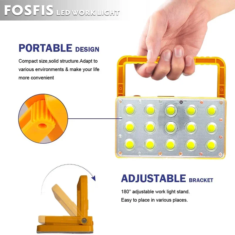 Imagem -04 - Luz de Inundação Solar Portátil ao ar Livre Led Reflector Spotlight Projector Recarregável Projector Projector Lâmpada de Construção 500000lm 1000w