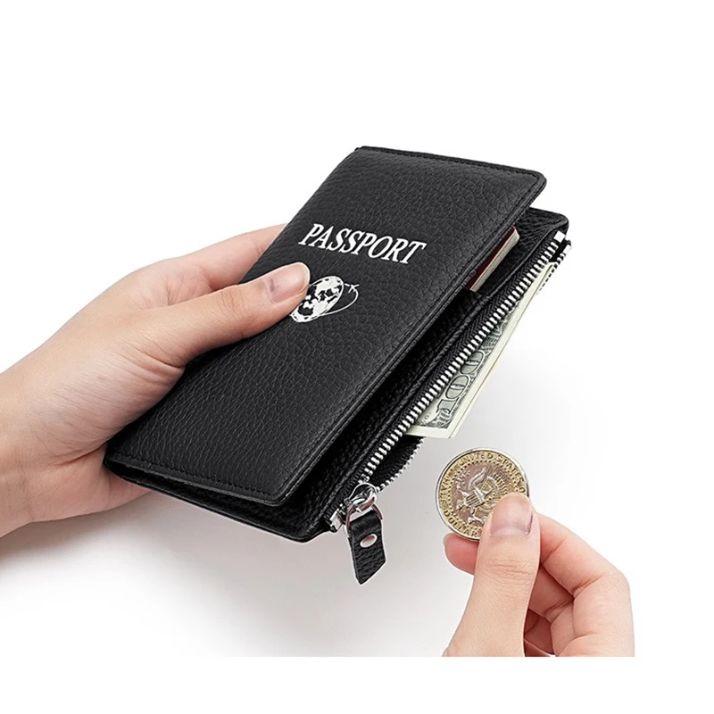 Genuine leather passport RFID travel wallet multi-function card holder coin bag men and women passport