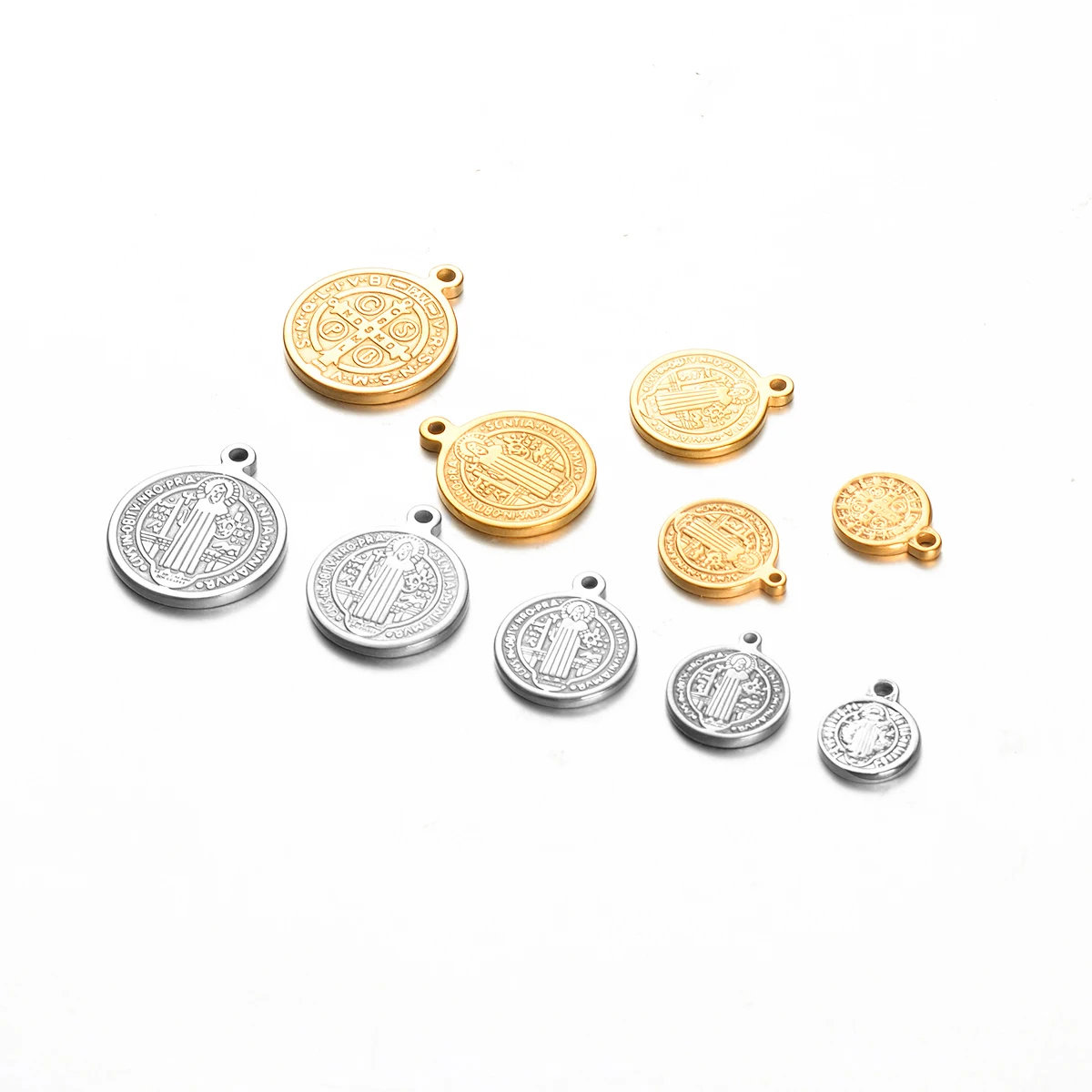 10 Stück/lot Edelstahl-Münzenanhänger, runde Anhänger für katholische Kirchen, DIY-Schmuckherstellung für Halsketten und Armbänder – Detail 2