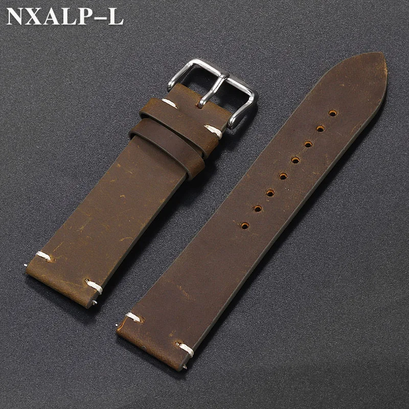 Skórzany pasek do zegarka w stylu vintage 18mm 19mm 20mm 21mm 22mm ręcznie szyty pasek ze skóry bydlęcej dla Omega dla Seiko Smartwatch opaska na nadgarstek