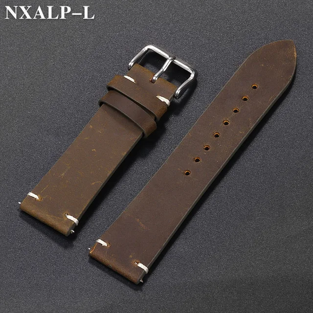 Skórzany pasek do zegarka w stylu vintage 18mm 19mm 20mm 21mm 22mm ręcznie szyty pasek ze skóry bydlęcej dla Omega dla Seiko Smartwatch opaska na nadgarstek