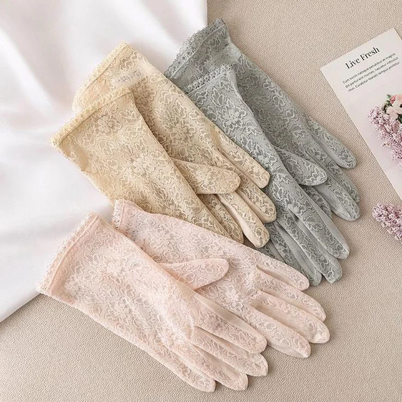 Summer Outdoor Cycling Driving Full Finger Sunscreen Mittens Women Thin Lace Breathable Sleep Moisturizing 100% Silk Gloves K5