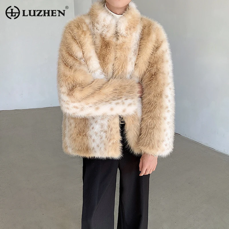 LUZHEN Trendy Men\'s Elegant Casual Imitation Mink Hair Short Jacket Warm Tie-dyed Winter Faux Fur 2023 Male Fashion Coat Abd8f7