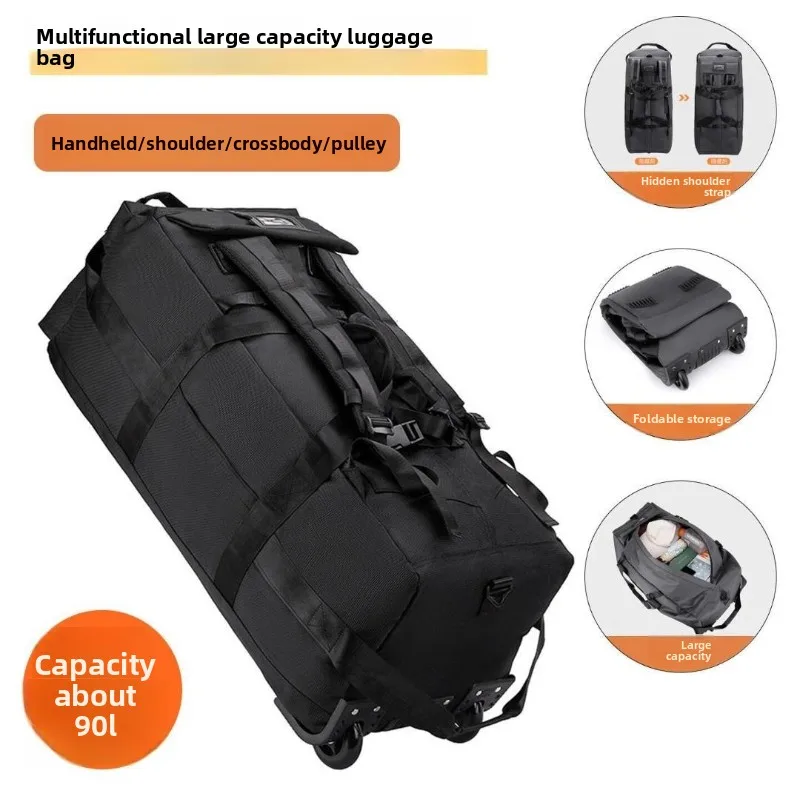 90L Wheeled Travel Duffel Convertible Rolling Backpack with Hidden Straps Foldable Design Water Resistant for Crossbody Carry