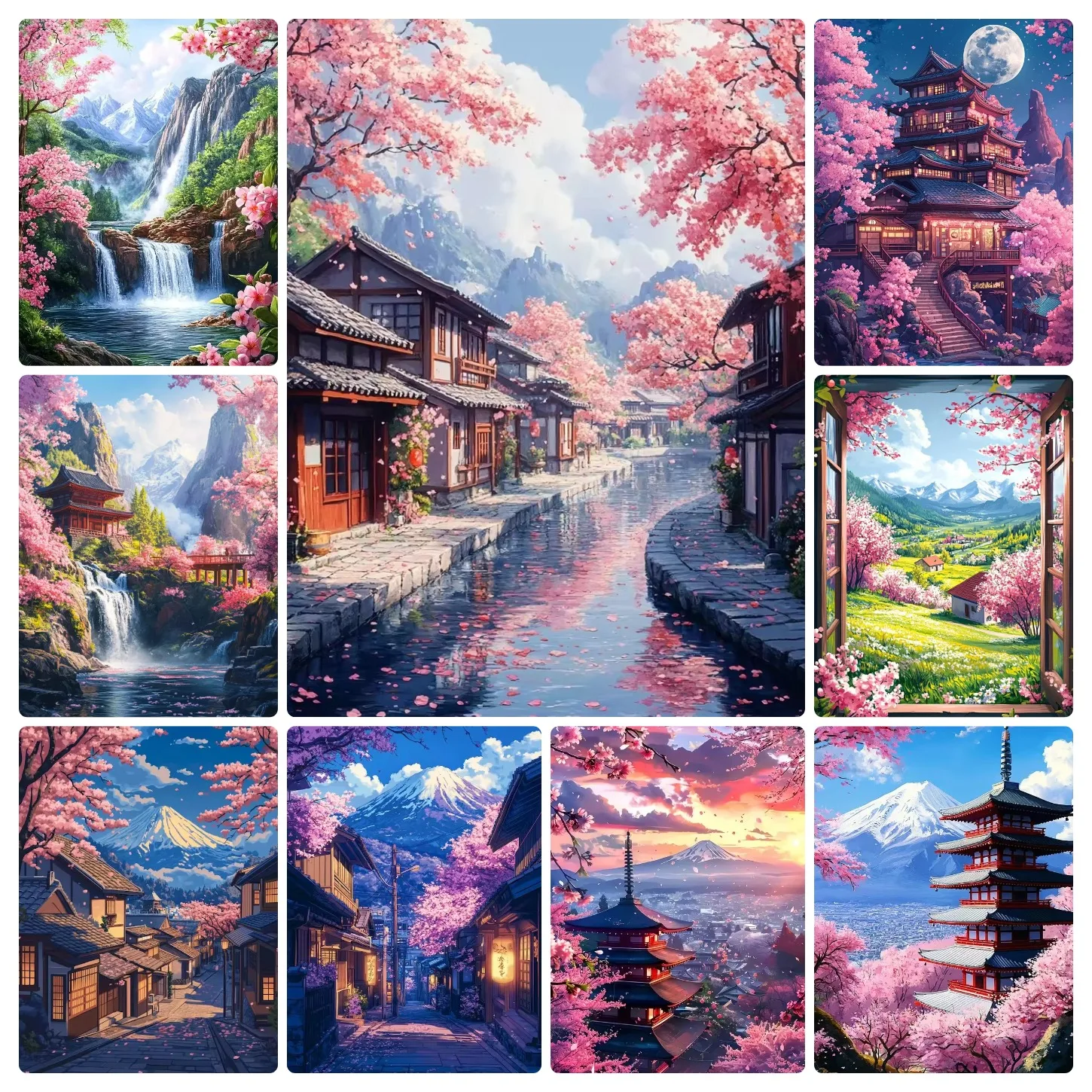 Jigsaw Puzzles 500 Pieces DIY Cherry Blossom Mountain Landscape Puzzles Decompression Toys for Adults Family Games Home Decor