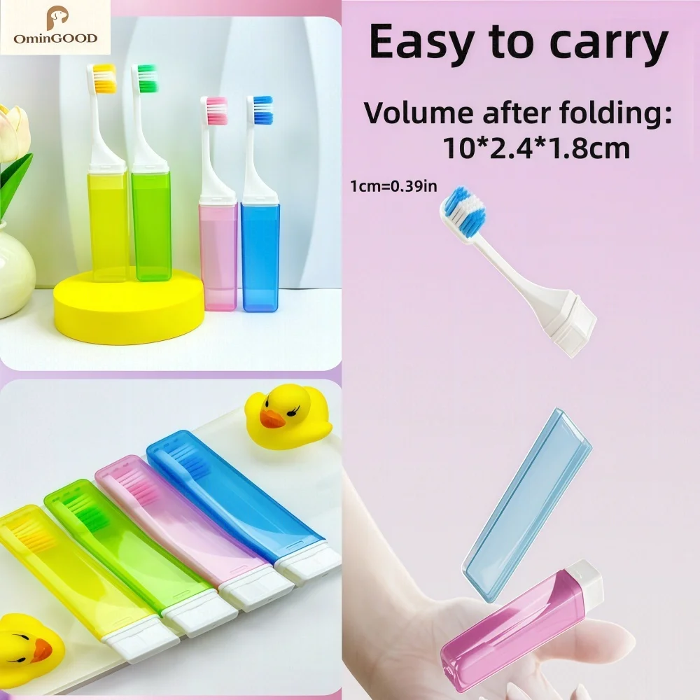 Portable Foldable Travel Toothbrush Soft Bristle Adult Oral Care Toothbrush For Camping Trip Transparent Macaron Color Series