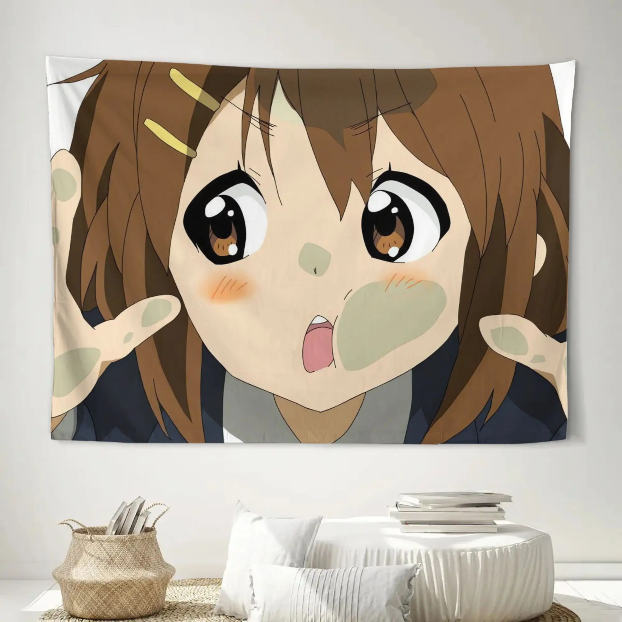 1pc K-ON Anime Kawaii Yui Face Mask Wall Tapestry Aesthetic Tapestry Otaku Bedroom Wall Hanging Home Decor Gift for Manga Fans