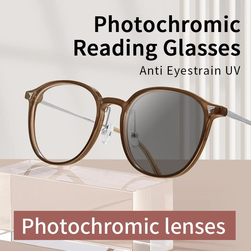 

Photochromic Reading Glasses Women Aluminum Arm TR90 Frame Readers Tinted Eyeglass Reading Sunglasses Diopters To +4.0