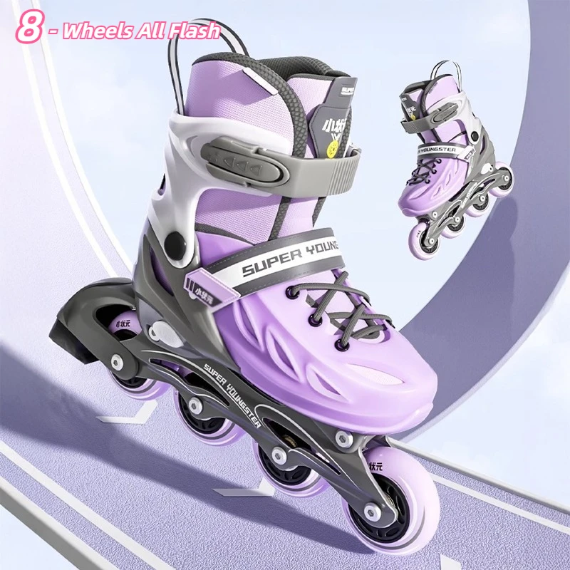 

Adjustable Kids Inline Skates Full Flash Wheels Boys Girls Roller Skating Shoes Set for Beginner Outdoor Single Row Skating Gear