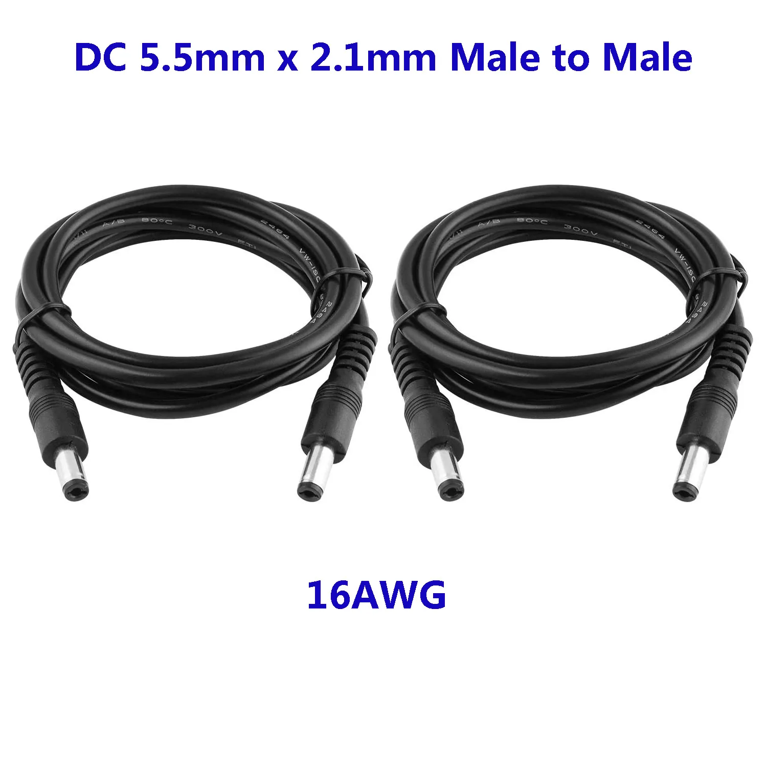 

16AWG CCTV DC Power Supply 5.5mm x 2.1mm Male to Male Extension Adapter Cable for Camera Dvr LED Strip Car IP Surveillance 3FT