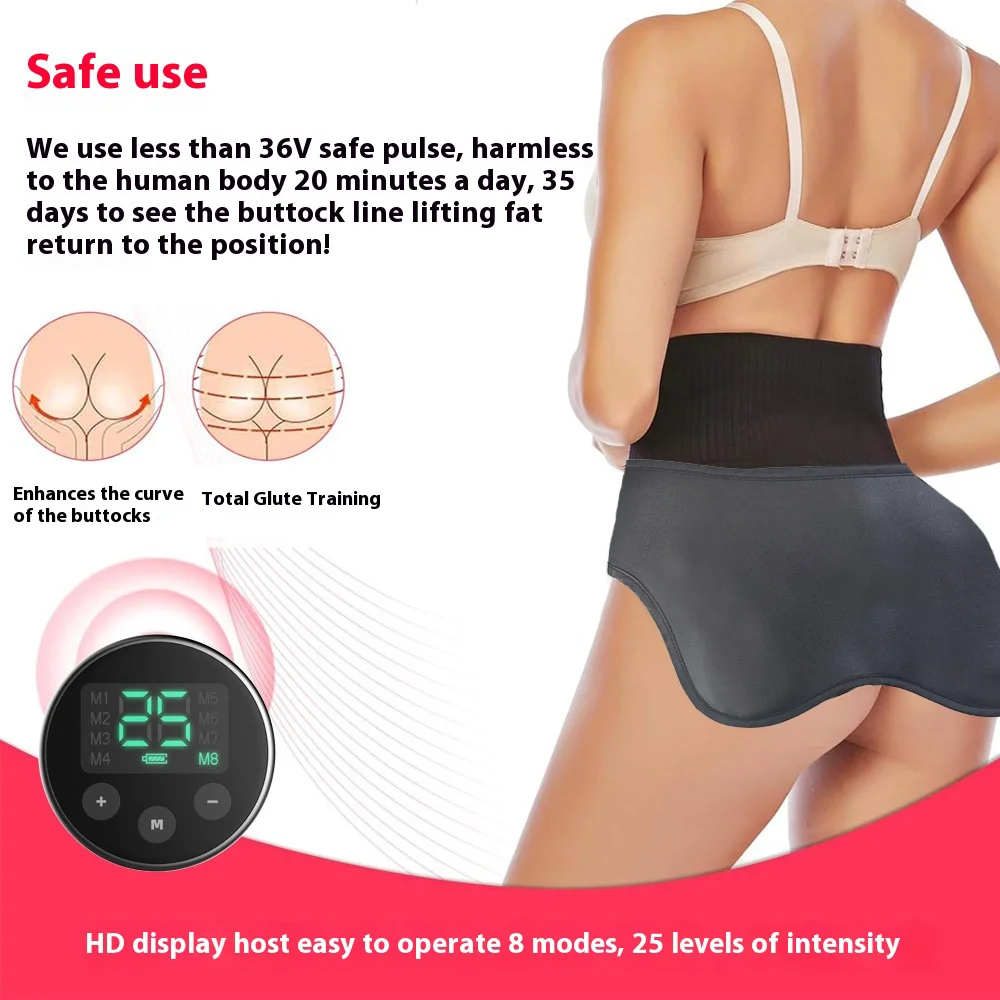 Massaggiatore per il sollevamento del sedere Ems 8 modalità Stimolatore muscolare a 25 livelli per la tonificazione della modellatura dei glutei, design ergonomico con display HD