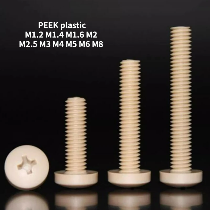 2/5/10pcs M1.2 M1.4 M1.6 M2 M2.5 M3 M4 M5 M6 M8 PEEK Cross Pan Round Head Bolts Anti Corrosion High Strength Screws