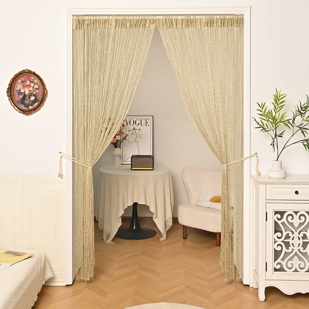 100x200CM Living Room String Curtain Shiny Tassel Silver Line