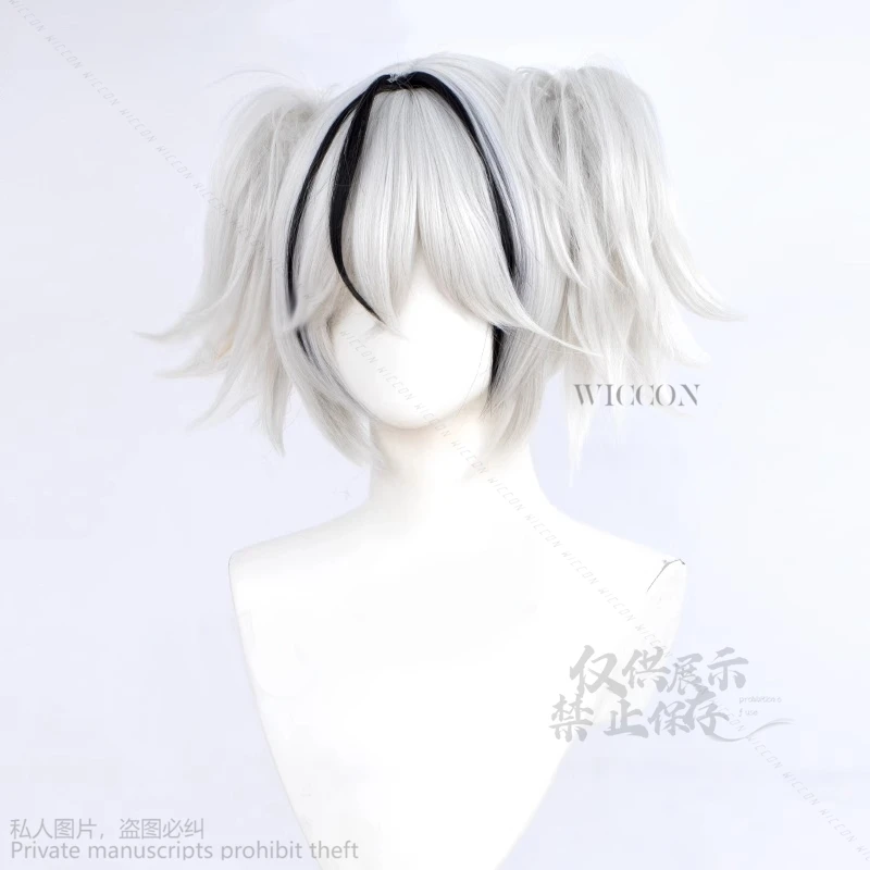 Wuthering موجات تشون الرسمية شعر مستعار تأثيري مجموعة أسود أبيض ذيل حصان مزدوج مع كاميليا دبابيس الشعر أقراط 2025 أنيمي المعرض