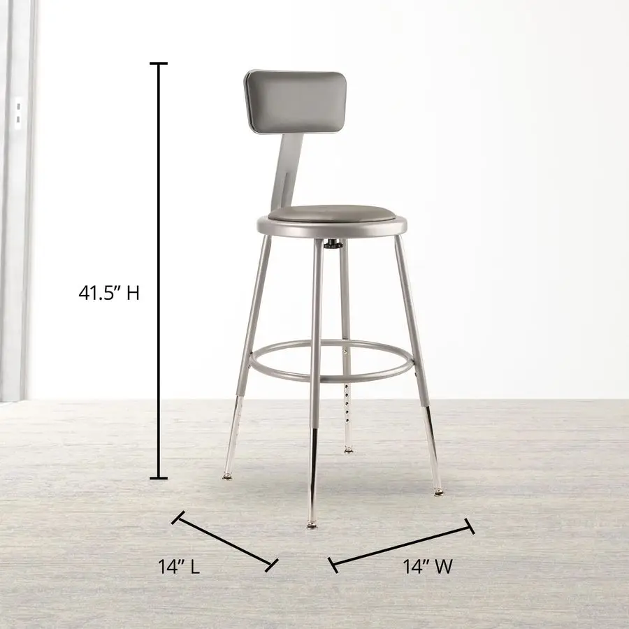 6400 Series Heavy Duty 18 Inch Adjustable Height Steel Stool with Round Seat and Backrest, Grey Frame and Legs