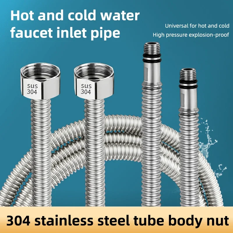 

Stainless Steel Shower Hose Faucet Explosion-proof Water Inlet Hose Sink Washbasin Water Pipe 1/2inch Heater Connecting Pipe