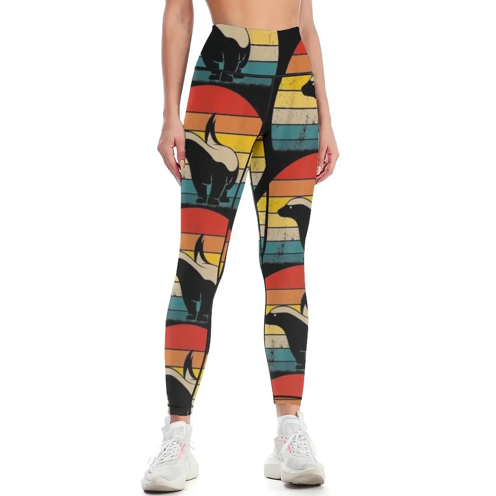 

Honey Badger , Retro Vintage Honey Badger Animal funny gifts Leggings high waist gym top for fitness Womens Leggings