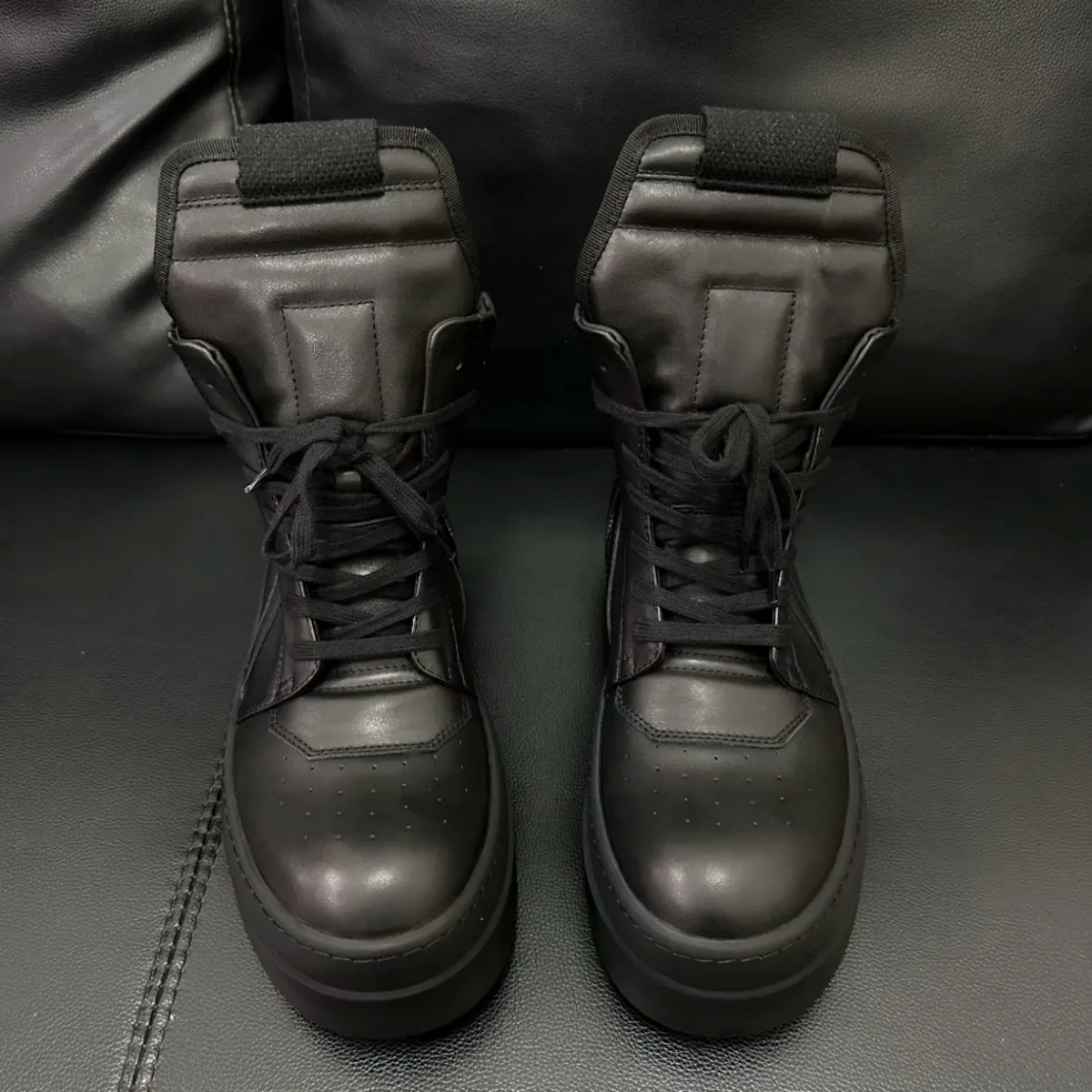 Ro Classic Designer Men Shoe Women Sneaker Full Black Leather Ankle Boot High Top Casual Shoes Zipper 6cm Thick Sole Boots