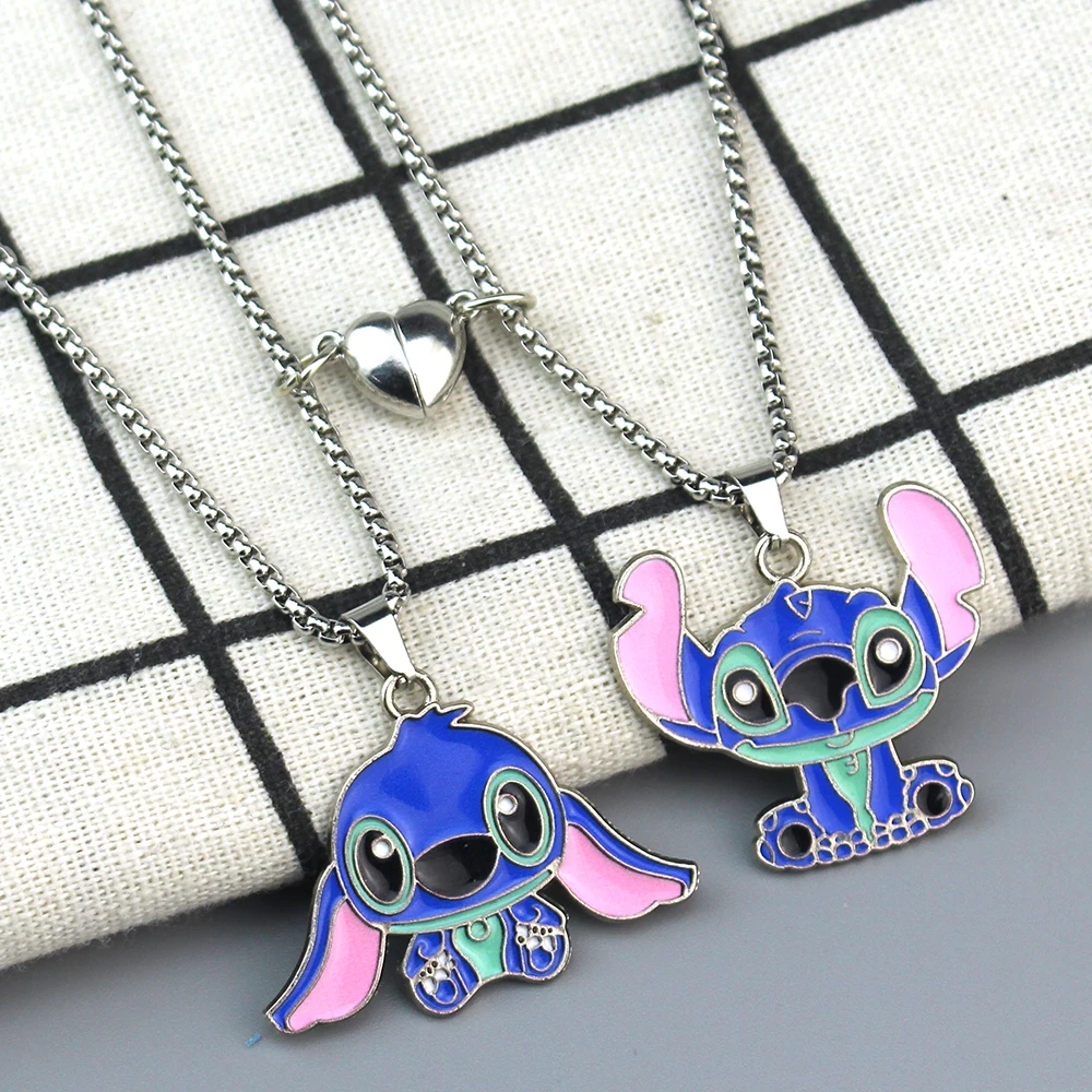 MINISO Disney Cute Big Ear Stitch Magnetic Couple Necklace Lilo & Stitch Best Friend Necklace Cartoon Woman Girl Gifts