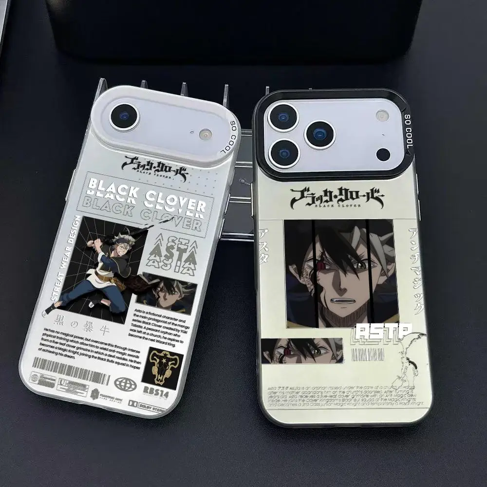 Funda de teléfono con logotipo de anime B-Black C-CloverS para iPhone 17 16 15 14 13 12 11 Pro Max Air Matte Laser Aurora Funda a prueba de golpes