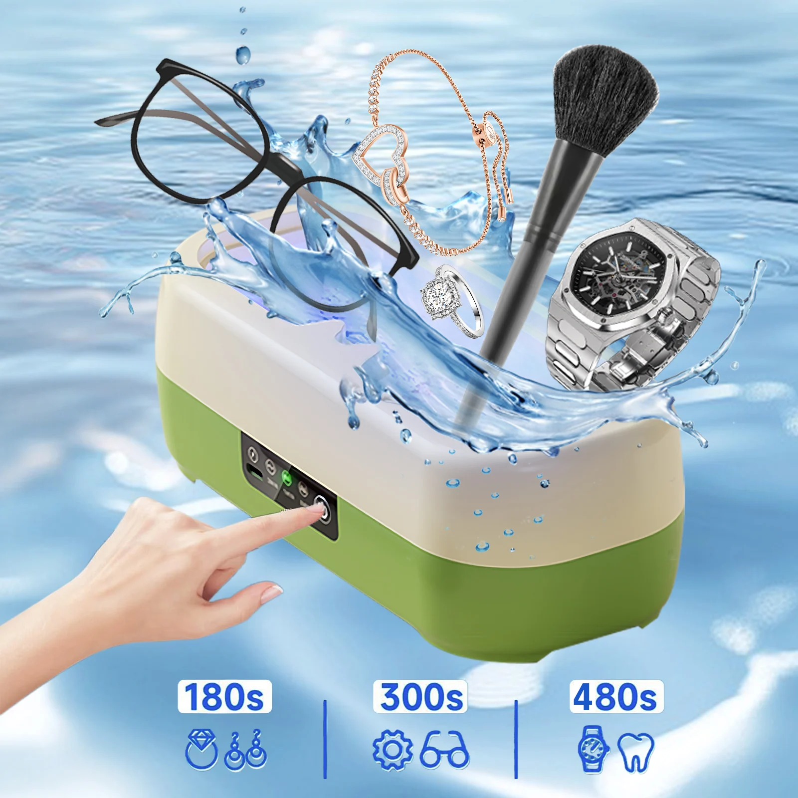 ONEKA Automatic Vibration Cleaners 3 Modes Cleaning Machine Smart Timing for Jewelry/Watch Band/Makeup Tool/Eyeglasses