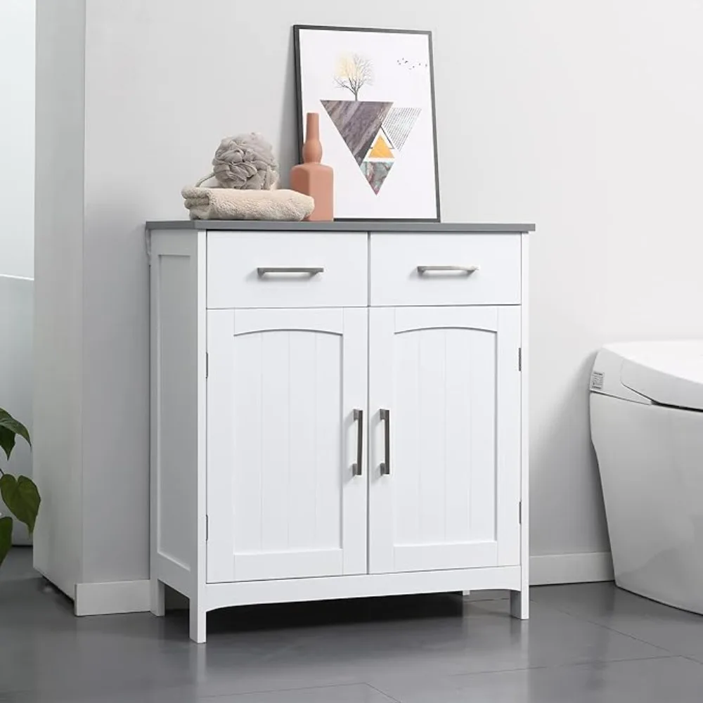 Bathroom loor Cabinet, reestanding Linen Cabinet, Storage Cabinet with 2 Ders, Double Do, Adjustable Shel, White