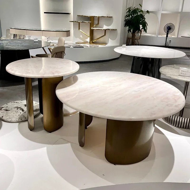 

Modern Light Luxury Round Coffee Table Set for Small Apartment Living Room