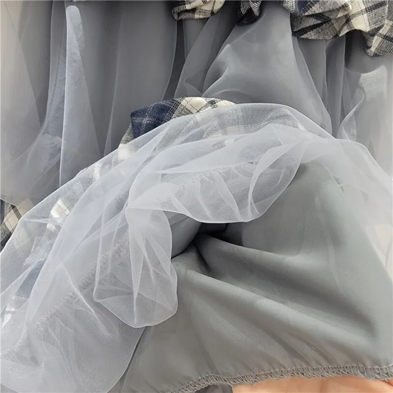 HKSH Autunno Nuove Donne Dolce Chic Gonna Plaid Patchwork Maglia A Pieghe A Strati A-line High Street Elegante Moda Y2K Gonne HK9501