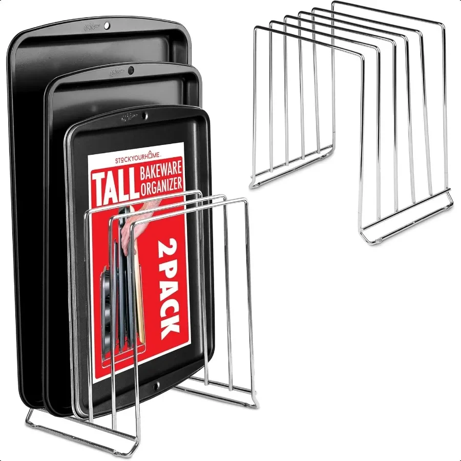 

Хромированная сверхвысокая стальная подставка-органайзер для сковороды для хранения в шкафу или кухонной стойки, органайзер для противниц для выпечки печенья w