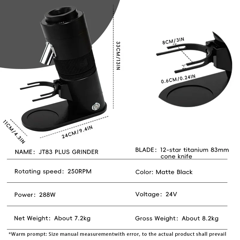 

LRlufeibao JT83 Plus Electric Coffee Grinder 83mm Titanium Burr Universal Household Bean Mill Blow Hopper For 110-220V