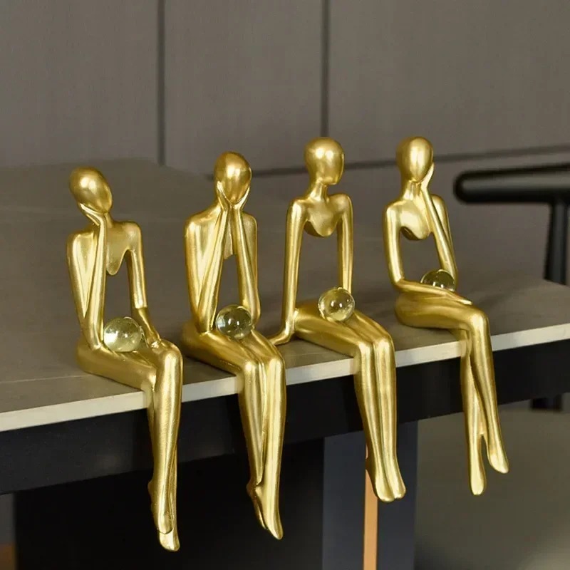 

Figurines For Interior Modern Home Decoration Abstract Sculpture Luxury Living Room Decor Desk Accessories Golden Figure Statue