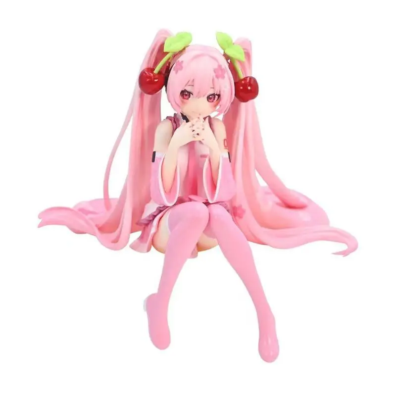 Hatsune Miku Animation Hand made Pink Dress Sitting PVC Model Action Doll Cherry Blossom Pink Cherry Blossom Decorative Gift