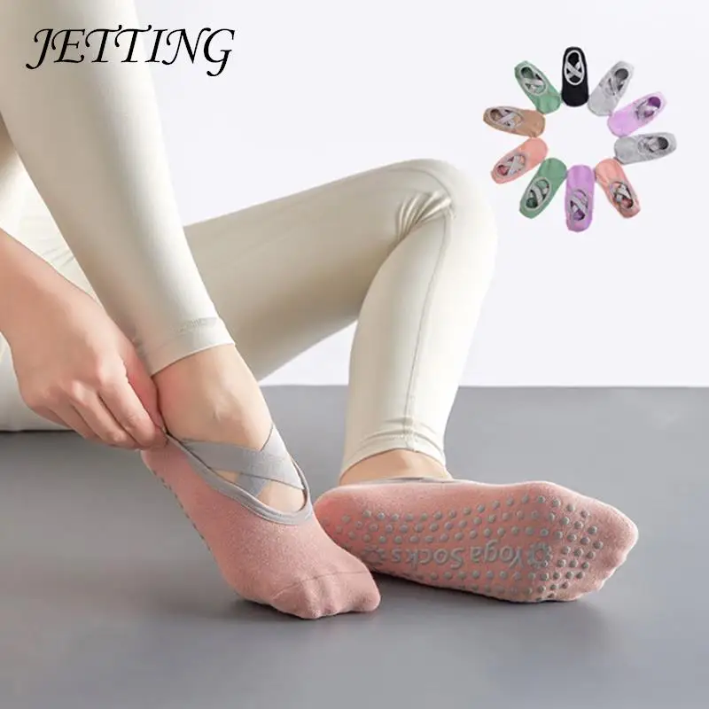 

Women Bandage Pilates Socks Ballet Dance Cotton Socks Silicone Anti-slip Quick-Dry Yoga Socks Ladies Sport Fitness Sock For Gym