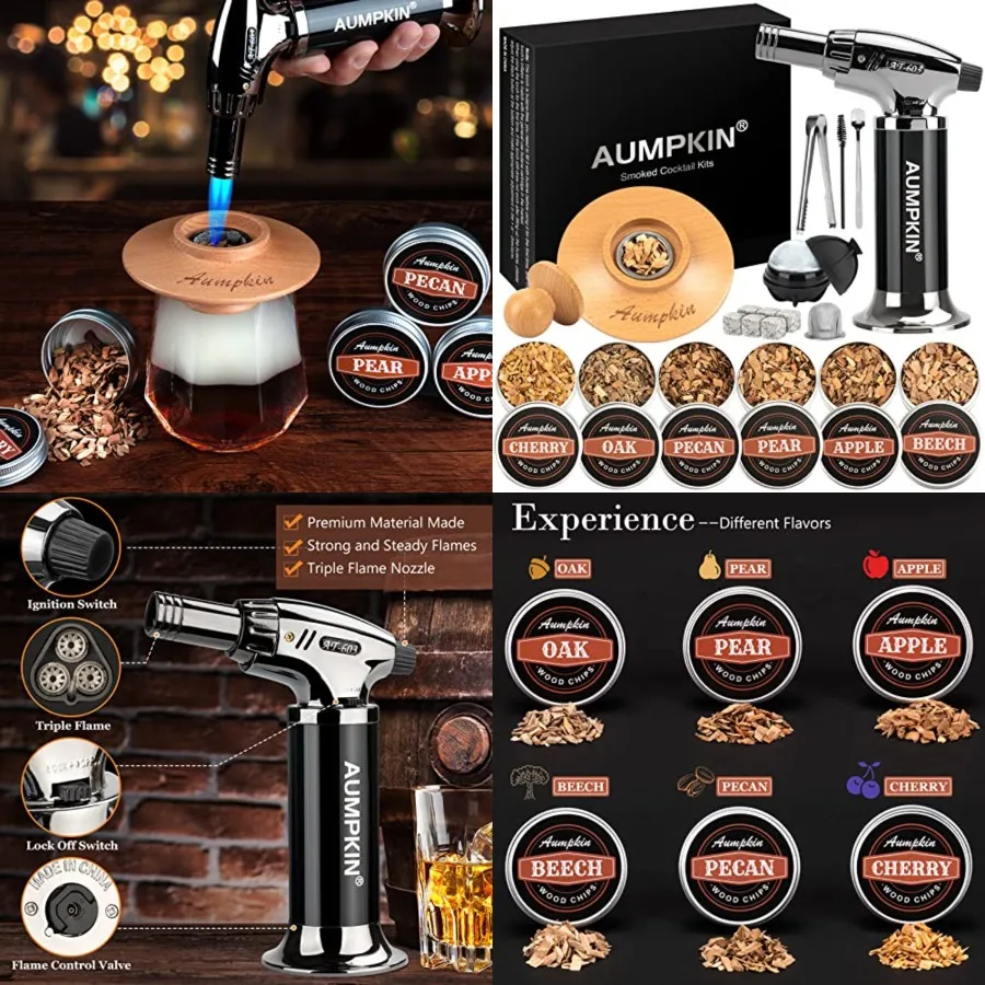 

Cocktail Smoker Kit with Torch 6 Flavors Wood Chips Bourbon, Whiskey Smoker Infuser Kit, Old Fashioned Drink Smoker Kit, Birthd